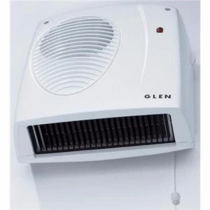 Glen 2kW Electric Wall Mounted Downflow Fan Heater With Pull Cord and Thermostat