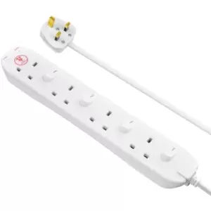 Masterplug 4 Socket 2m 13 Amp Individually Switched Surge Extension Lead - White
