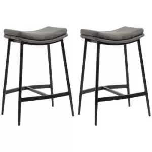 HOMCOM Breakfast Bar Stools Set of 2, Microfibre Upholstered Barstools, Industrial Bar Chairs with Curved Seat and Steel Frame for Dining Room, Kitche