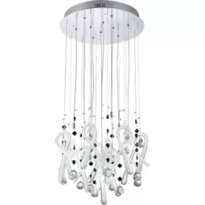 Class Pendant Round 10 Light G4 Polished Chrome/White Glass/Crystal, NOT LED/CFL Compatible