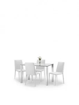 Julian Bowen Enzo 120 Cm Glass And Chrome Dining Table + 4 Faux Leather Chairs - White
