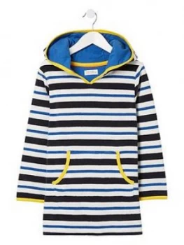 Fat Face Boys Stripe Hooded Towelling Top - Navy, Size Age: 12-13 Years