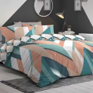 Fusion - Anderson Chevron Print Easy Care Reversible Duvet Cover Set, Teal, King