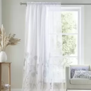 Catherine Lansfield Meadowsweet Floral Tab Top Voile Curtain Panel, White, 55 x 72 Inch