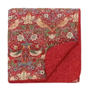 William Morris Bedding, Strawberry Thief Bedspread, Crimson
