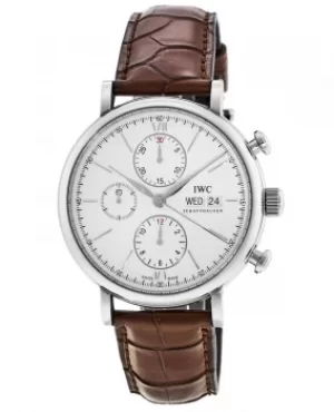 IWC Portofino Chronograph Silver Dial Brown Leather Strap Mens Watch IW391007 IW391007