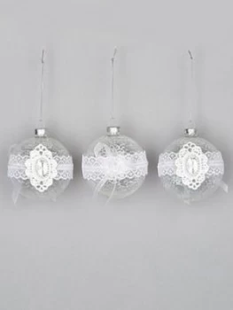 Festive 8cm Clear Christmas Tree Bauble With Lace And Gem Detail