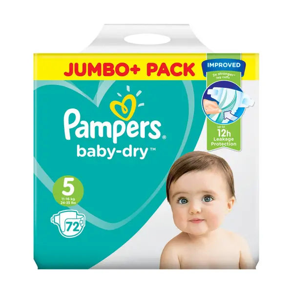 Pampers Baby Dry Size 5 Jumbo Plus Pack 72 Nappies