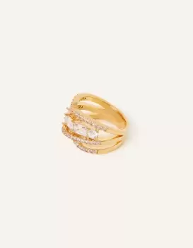 Accessorize Womens 14ct Gold-Plated Sparkle Stone Ring Gold, Size: M
