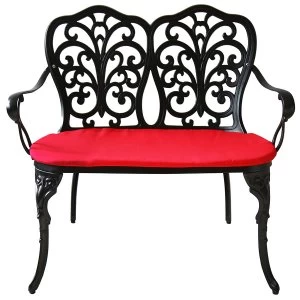 Charles Bentley Cast-Aluminium Bench with Red Cushions