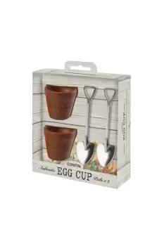 Flower Pot Egg Cups and Spoons Set of 2