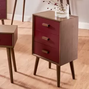 Pacific Klee 3 Drawer Bedside Table, Pine Red