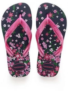 Havaianas Flores Flip Flops - Navy/Pink, Size 7
