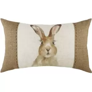 Evans Lichfield Hessian Hare Cushion Cover (43cm x 43cm) (White/Brown)
