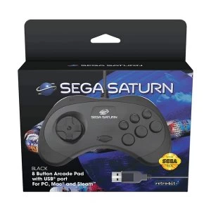 Black Retro-Bit Sega Saturn Gamepad for PC, Mac and Steam