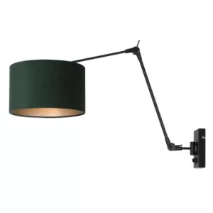 Prestige Chic Wall Lamp with Shade Matt Black, Velor Green