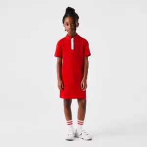 Girls' Lacoste Printed Bands Cotton Pique Polo Dress Size 12 yrs Red