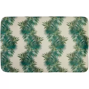 Bath Mat Set Soft Non-Slip Bath Mats For Bathrooms Made from Polyester Green and White Leaves Pattern 50 x 1 x 80 - Premier Housewares