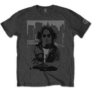 John Lennon - Skyline Mens Medium T-Shirt - Charcoal Grey