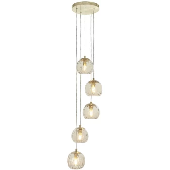 Endon Collection Lighting - Endon Dimple Modern Cluster 5 Light Pendant Brushed Brass, Champagne Glass Shade
