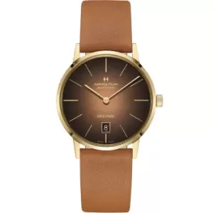 Hamilton American Classic Intra-Matic Automatic Brown Dial Brown Leather Strap Mens Watch H38475501