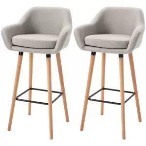 HOMCOM 2 Pieces Upholstered Bucket Seat Bar Stools With Solid Wood Legs - Beige