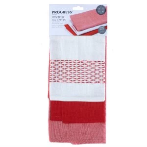 Progress Red Cotton Tea Towels - Pack of 3