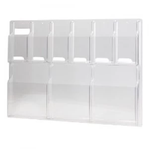 Literature Display Wall Mounted Rack 6 x 13 A4 3 x A4 Clear