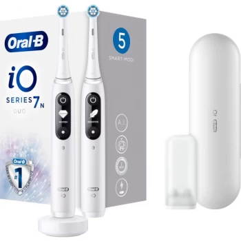 Oral B iO 7 DUO Electric Toothbrush + 2 Replacement Heads White Alabaster