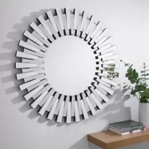 Furniture Box Starburst Small/Large Silver Stylish 3D Circular Round Modern Living Room Bedroom Wall Mirror (60Cmx60Cm)