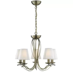 Andretti 5 Light Multi Arm Ceiling Pendant Antique Brass with Shades, E14