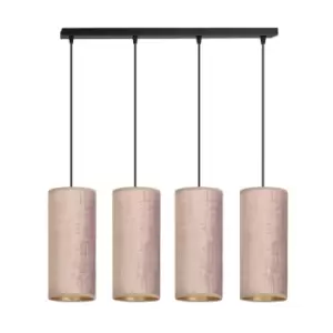 Bente Black Bar Pendant Ceiling Light with Pink Fabric Shades, 4x E14