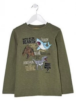 FatFace Boys Long Sleeve Battle Of The Beasts Print T-Shirt - Khaki, Size 8-9 Years