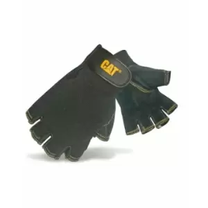 Caterpillar 12202 Reversed Half Finger Pig Skin Gloves / Mens Gloves / Gloves (Large) (Black) - Black