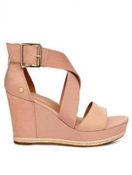 UGG Calla Wrapped Strap Buckle Wedge Heels Nude Nude Size 3 Women