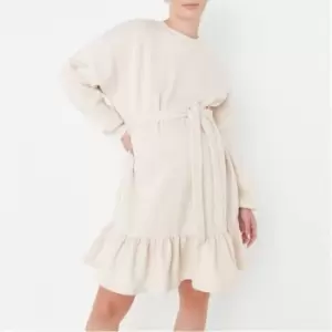 Missguided Belted Frill Hem Sweater Dress - White