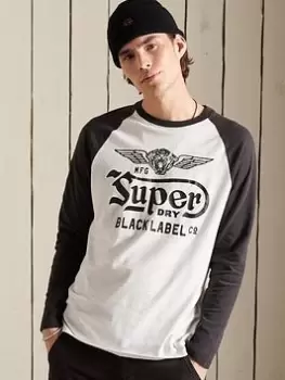 Superdry Black Out Raglan Long Sleeve Top - Ecru Size XL Men