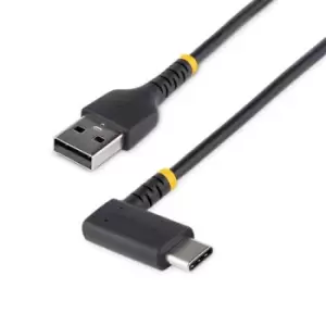 StarTech.com 3ft (1m) USB A to C Charging Cable Right Angle - Heavy Duty Fast Charge USB-C Cable - Black USB 2.0 A to Type-C - Rugged Aramid Fiber - 3