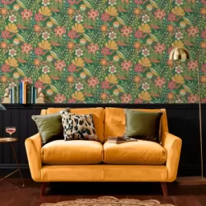 Envy - Oopsy Daisy Forest Green Floral Wallpaper - Green