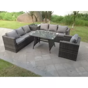 Fimous 7 Seater Rattan Corner Sofa Lounge Sofa Set With Dining Table And Side Table
