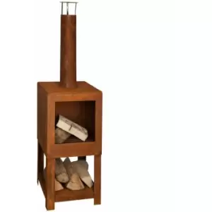 Esschert Design Outdoor Fireplace with Firewood Storage Rust FF298 - Brown