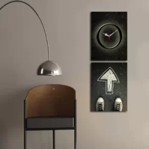 2P3040CS-147 Multicolor Decorative Canvas Wall Clock (2 Pieces)