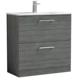 Arno Anthracite 800mm 2 Drawer Vanity Unit with 18mm Profile Basin - ARN535B - Anthracite - Nuie