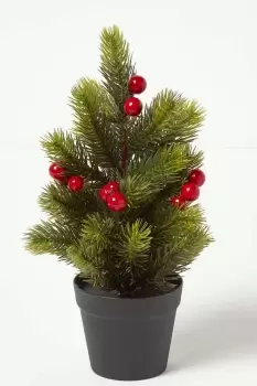 Artificial Potted Decorative Christmas Tree Red Berries, 30 cm
