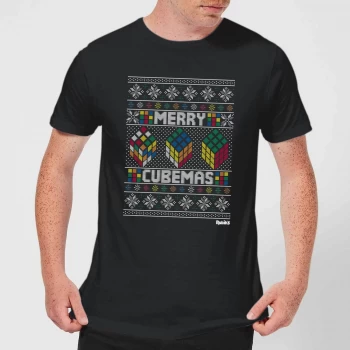 Rubiks Merry Cubemas Mens Christmas T-Shirt - Black - 5XL