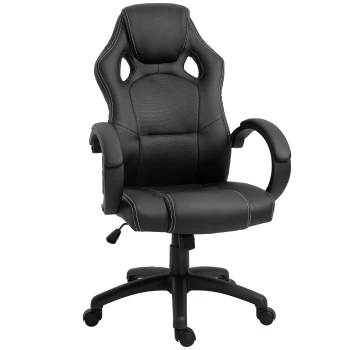 HOMCOM High-Back Gaming Chair Swivel Home Office Computer Racing Gamer Desk Chair Faux Leather with Wheels, Black Grey AOSOM UK