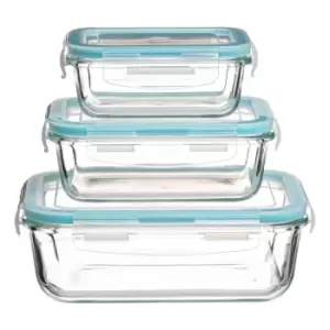 5five Glass Square Food Storage Clip Top Box - Set Of 3