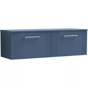 Deco Satin Blue 1200mm Wall Hung 2 Drawer Vanity Unit with Worktop - DPF394W2 - Satin Blue - Nuie