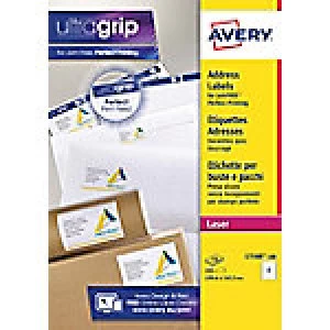 AVERY Address Labels L7168-100 UltraGrip White Self Adhesive A4 199.6 x 143.5mm 100 Sheets of 2 Labels