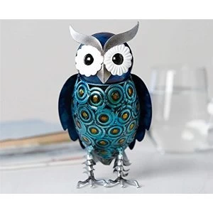 Country Living Hand Painted Metal Blue Owl 20cm